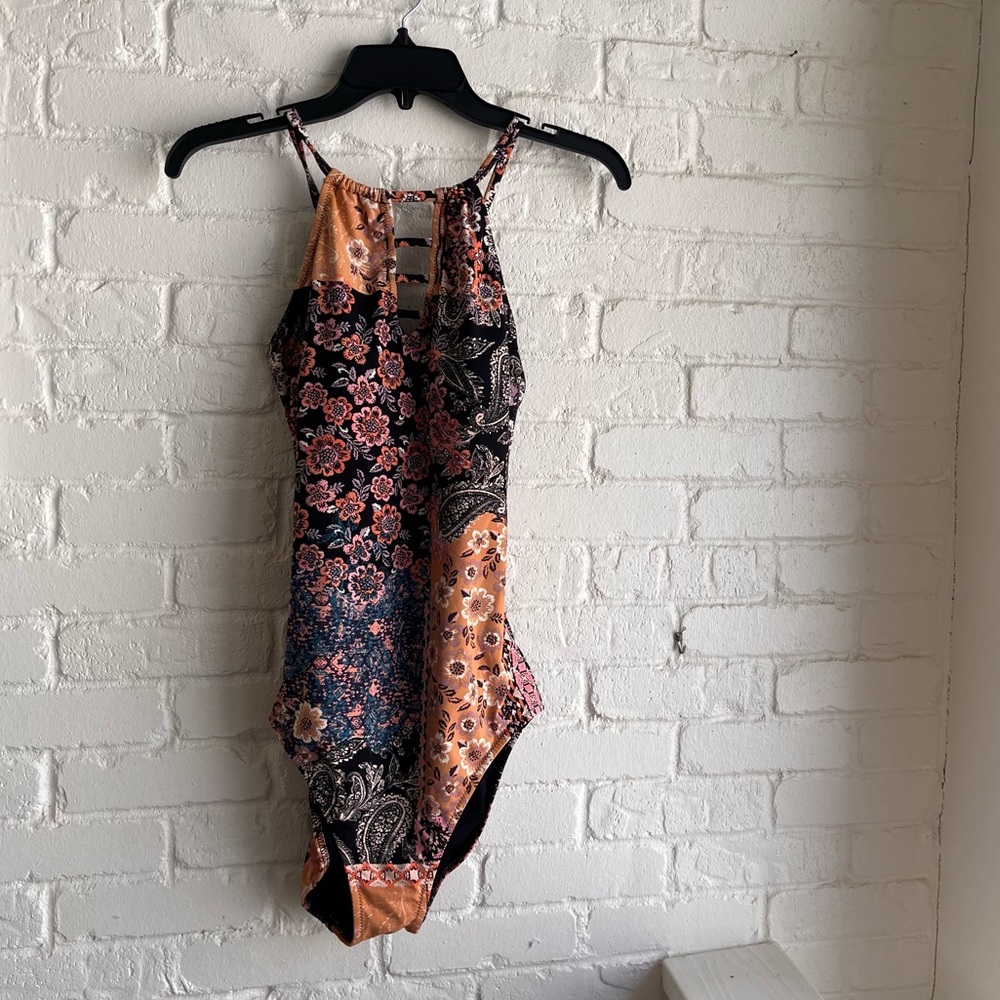 Garnet Hill Floral and Paisley One Piece Swimsuit - Black, Orange, Blue - Picture 15 of 16